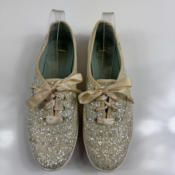 Keds X Kate Spade New York Champion Gold Glitter Sneakers US 10 Ribbon Lace Up - Picture 3 of 15